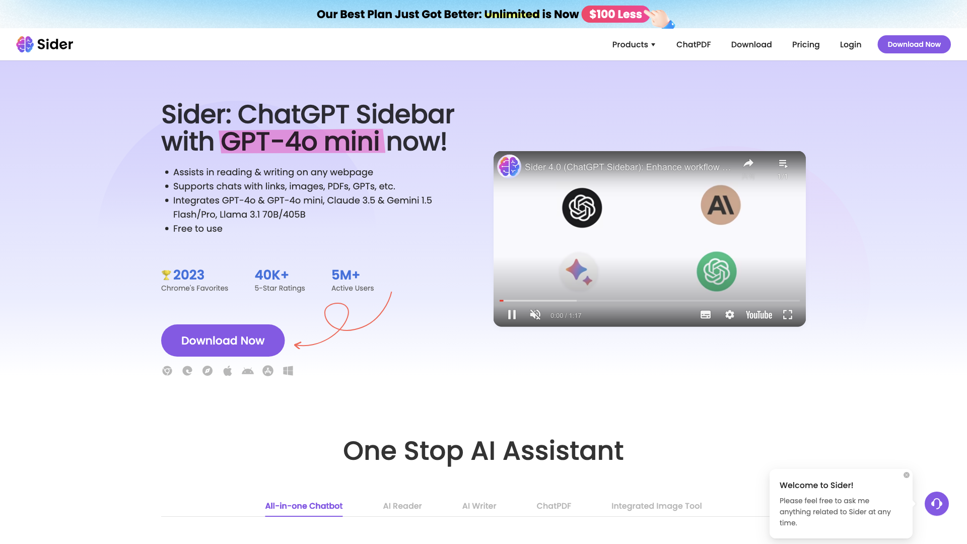 Sider: ChatGPT Sidebar + GPT-4o, Claude 3.5, Gemini 1.5 & AI Tools