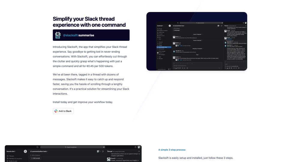 Slacksift | Simplify your Slack thread experience site's screenshot