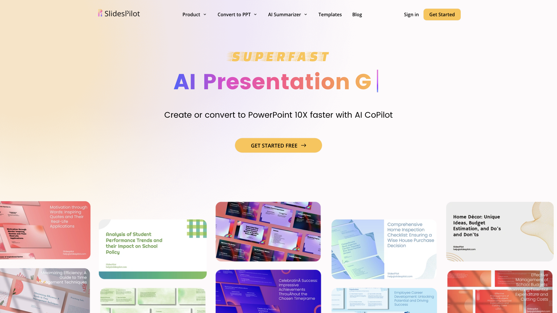 AI Presentation Generator - PPT Maker, AI Image & Copilot, PDF & Word to PPT, Free PowerPoint & Google Slides Templates | SlidesPilot