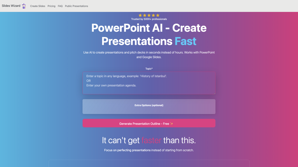SlidesWizard | PowerPoint AI - Create Presentation Fast | Free site's screenshot