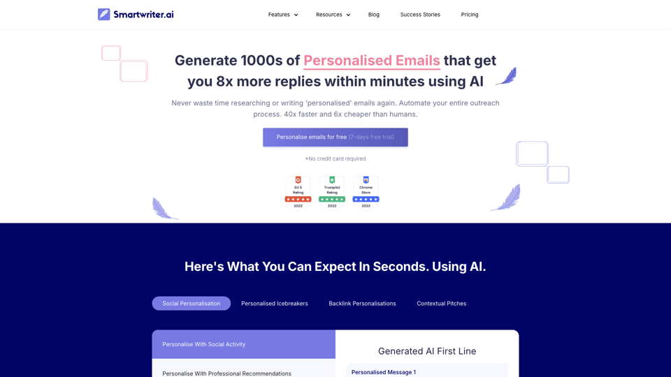 SmartWriter | Personalised AI Cold Emails site's screenshot