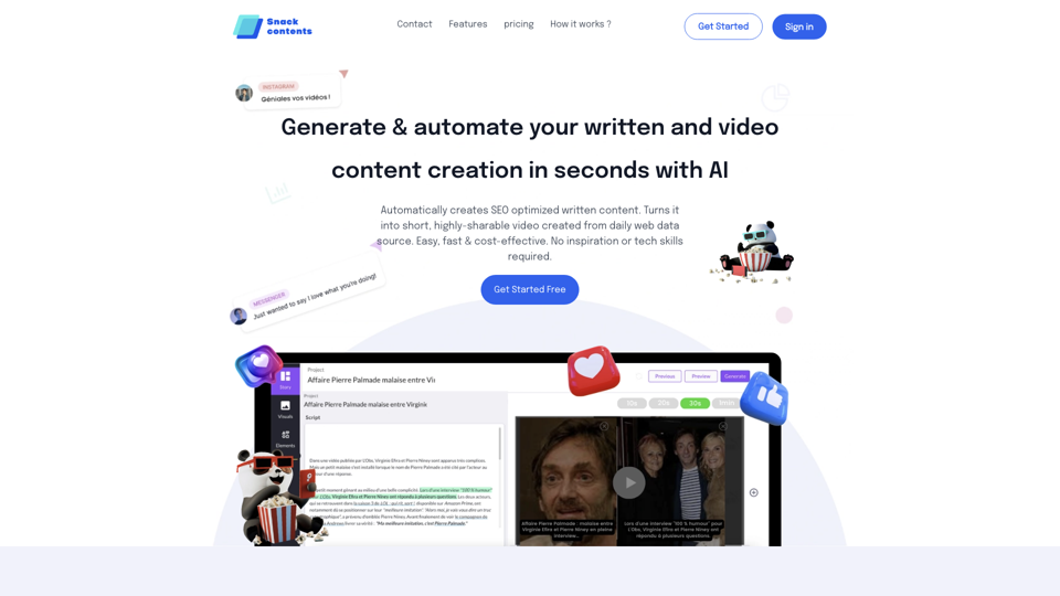 Generate & automate your written and video content creation in a second with artificial intelligence site's screenshot
