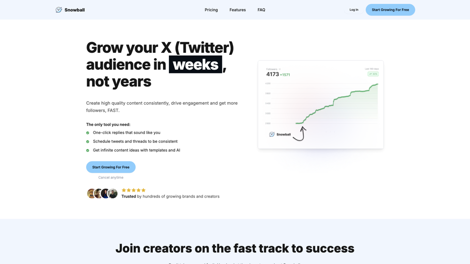 Snowball | Get more Twitter followers - Create viral tweets and threads, schedule and become a top brand or creator site's screenshot