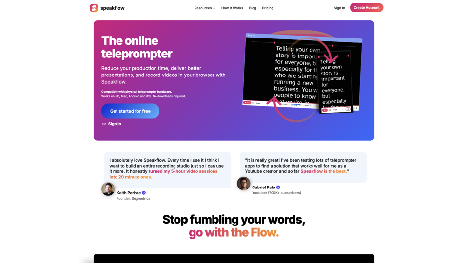 Speakflow — Online Teleprompter site's screenshot