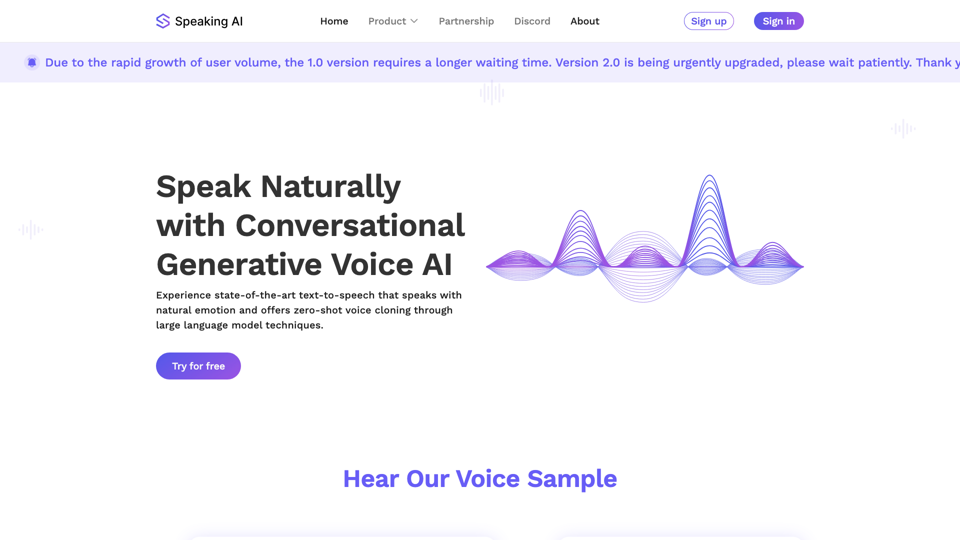 Speaking AI site's screenshot