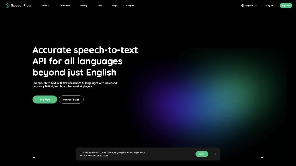 SpeechFlow - Powerful Speech to Text API site's screenshot