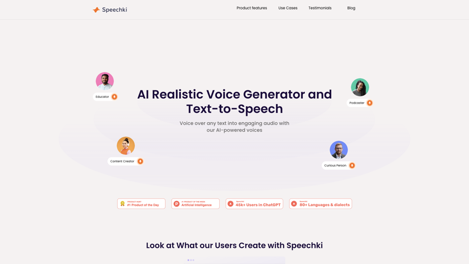 Speechki — AI Realistic Voice Generator and Text-to-Speech Solution with 1,100+ Voices in 80+ Languages site's screenshot
