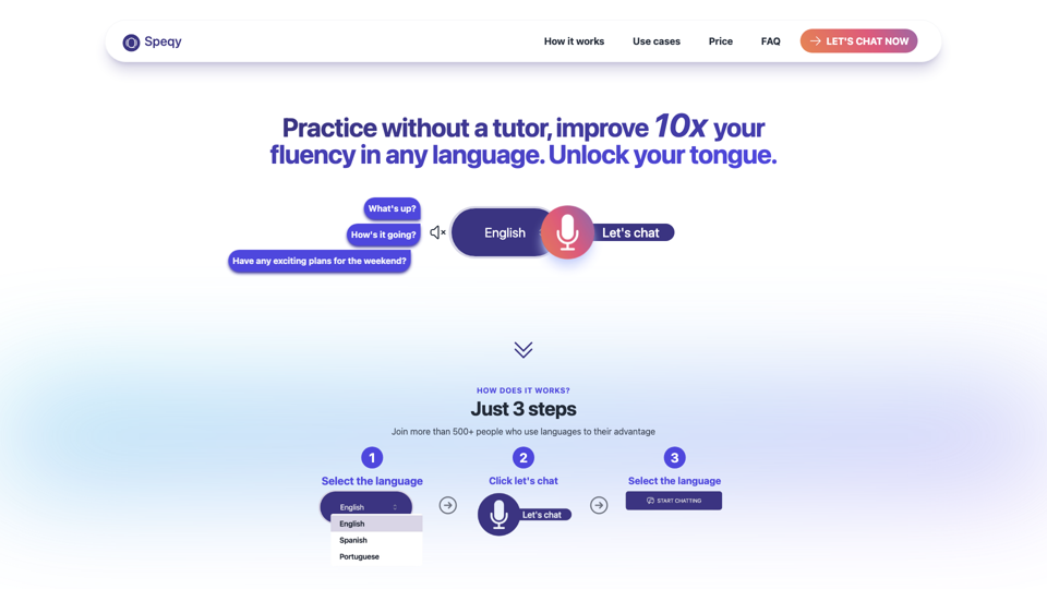Speqy AI - practice any languages without tutor? Unlock fluency! site's screenshot