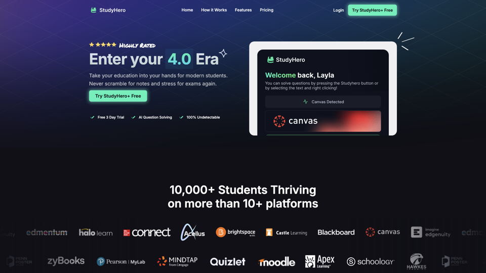 Study Hero- A Better Way to Study and Learn site's screenshot