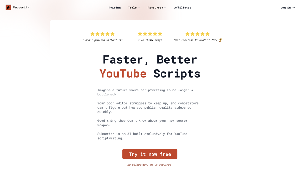 Faster, Better YouTube Scripts - Subscribr site's screenshot