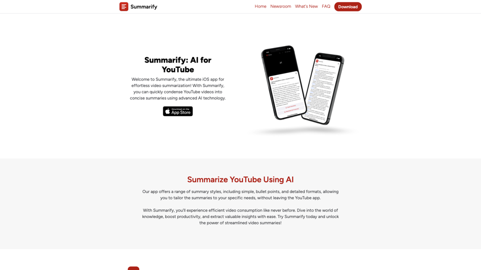 Summarify AI For YouTube Powered By ChatGPT | Summarify site's screenshot