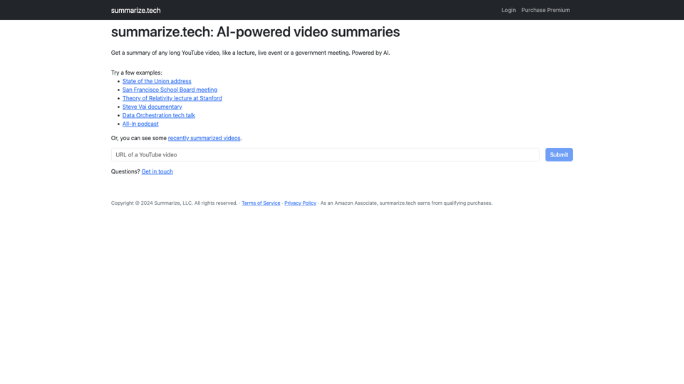 summarize.tech: AI-powered video summaries site's screenshot