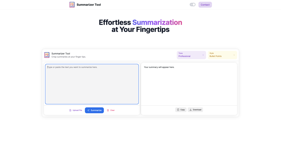 Summarizer Tool site's screenshot