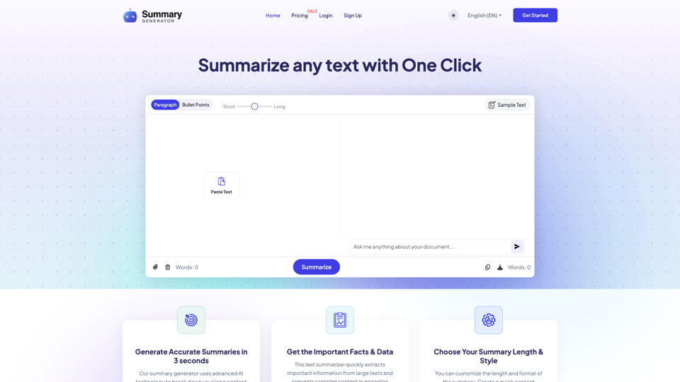 Ai Summary Generator - Summarize Text in One Click site's screenshot