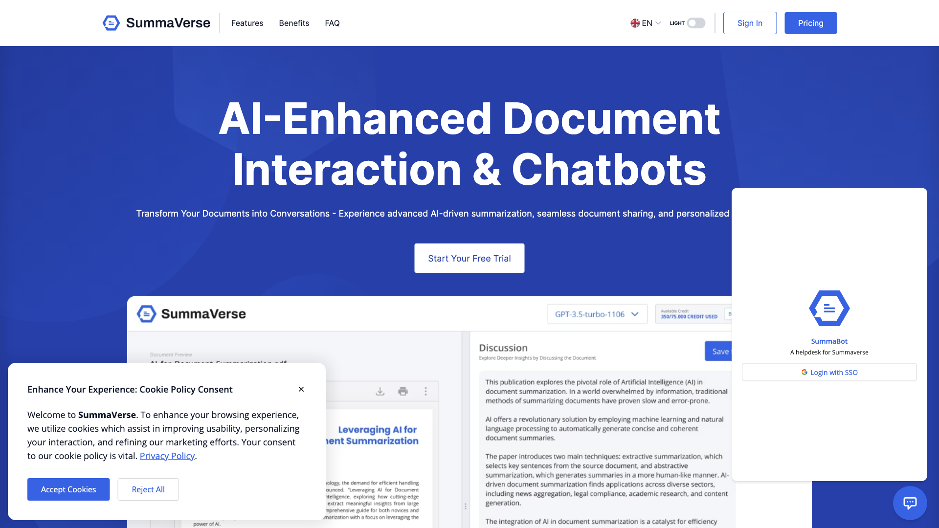 SummaVerse: AI powered document Analysis & Chatbot creation