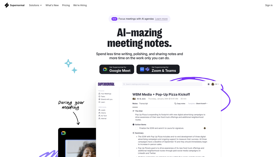 Supernormal - AI That Writes Your Meeting Notes site's screenshot