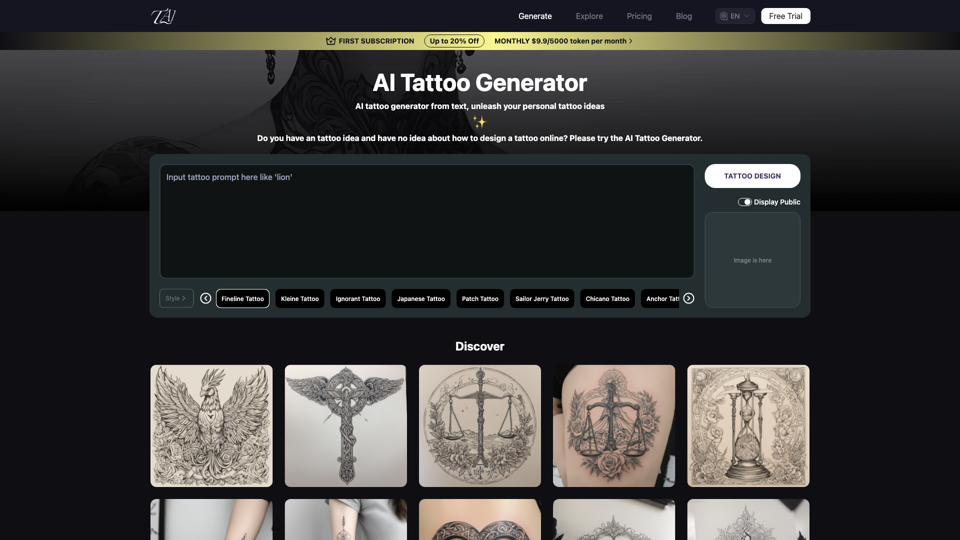 Al Tattoo Generator site's screenshot