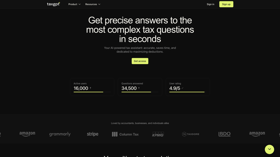 Your AI Tax Assistant | TaxGPT site's screenshot