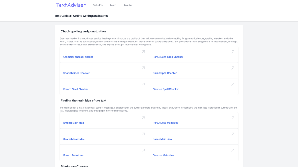 TextAdviser: free online writing assistants site's screenshot