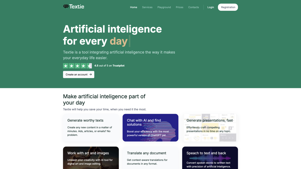 AI for any use case | Textie.ai site's screenshot