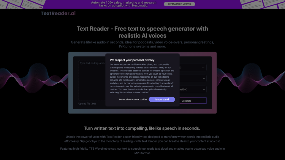 Text Reader - Free text to speech generator with realistic AI voices site's screenshot
