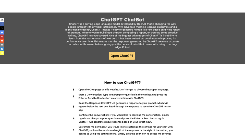 ChatGPT - Chat GPT Online site's screenshot