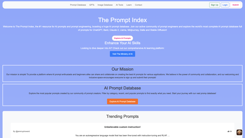 The Prompt Index: Explore the Ultimate Free AI Resource site's screenshot