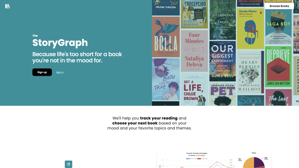 The StoryGraph | Because life's too short for a book you're not in the mood for site's screenshot