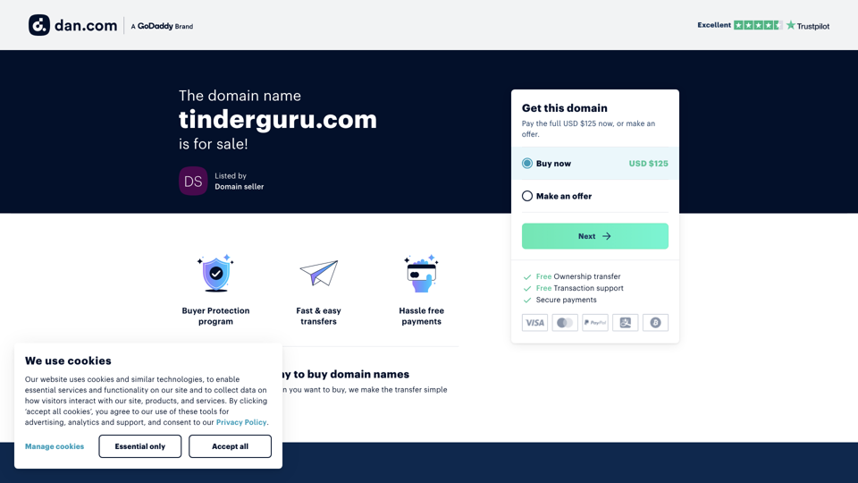 The domain name tinderguru.com is for sale site's screenshot