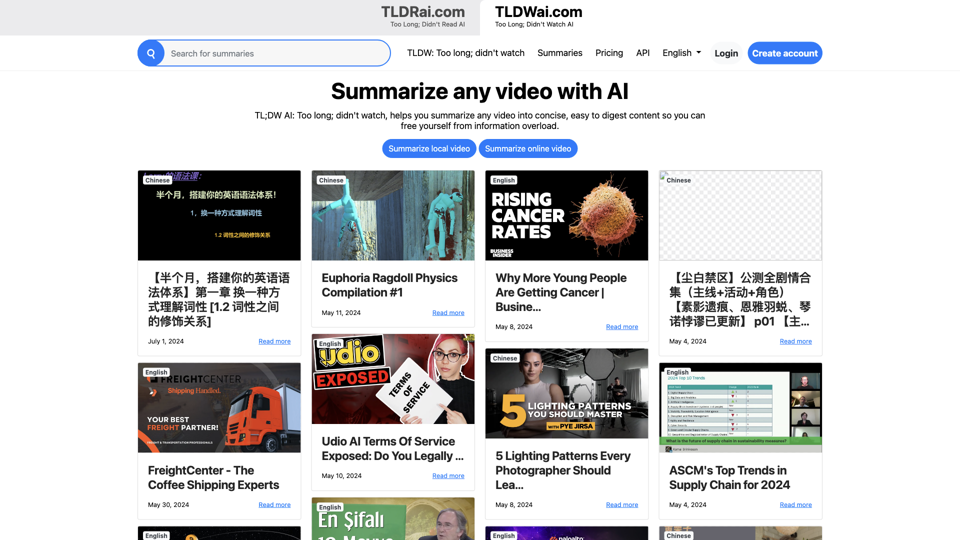 TL;DW AI: Too long; didn't watch | TLDWai.com site's screenshot