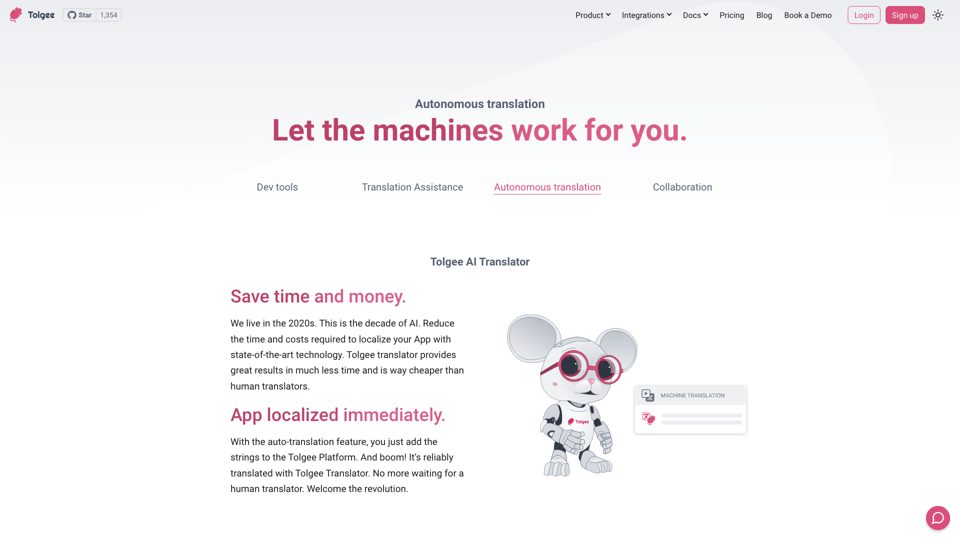 Autonomous translation | Tolgee site's screenshot