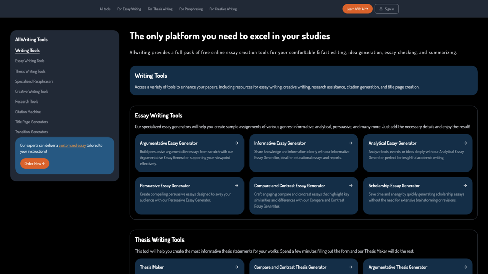 The Only Platform you Need to Excel in your Studies | AllWriting site's screenshot