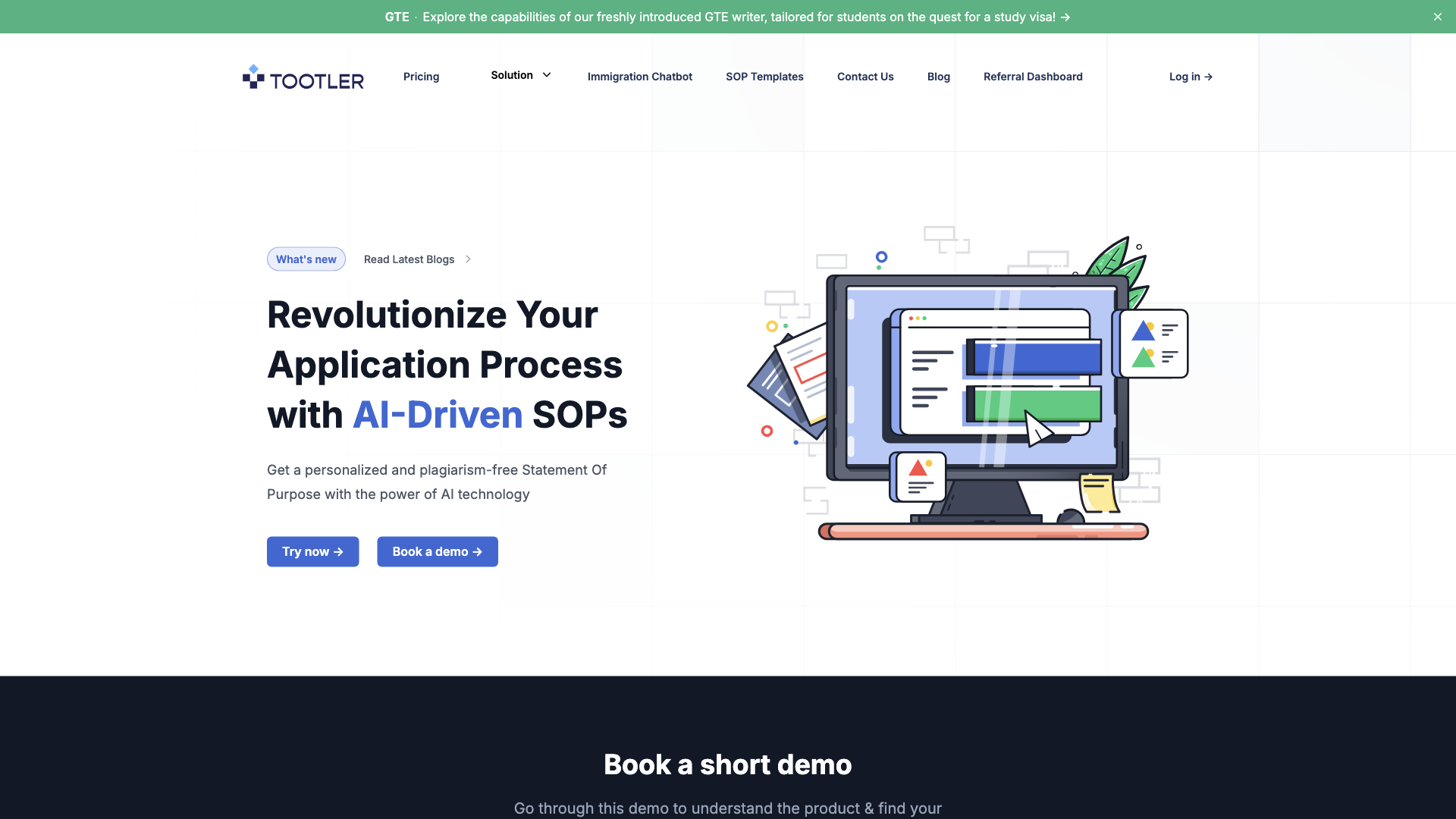 Home | SOP Writer | Easiest Way to Write a Statement of Purpose | Tootler AI