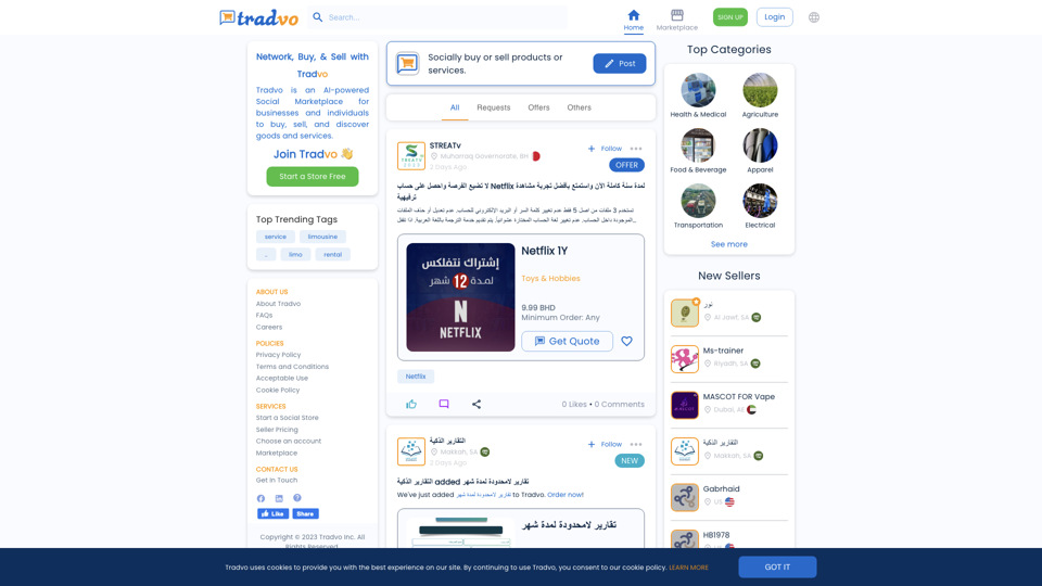 Tradvo - AI Powered platform where businesses and Individuals connect, engage, and shop. site's screenshot