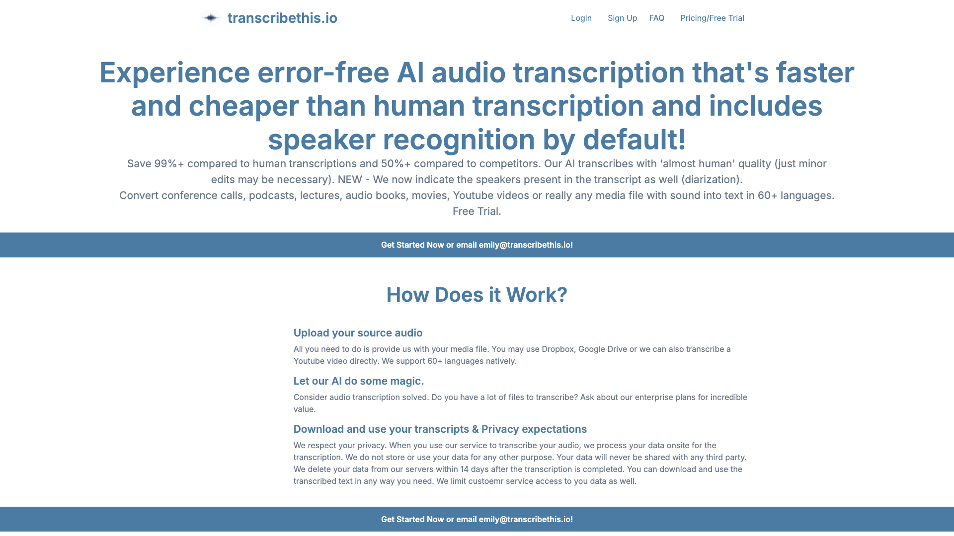 Experience error-free AI audio transcription that's faster and cheaper than human transcription and includes speaker recognition by default! | transcribethis.io Experience error-free AI audio transcription that's faster and cheaper than human transcription and includes speaker recognition by default! | transcribethis.io