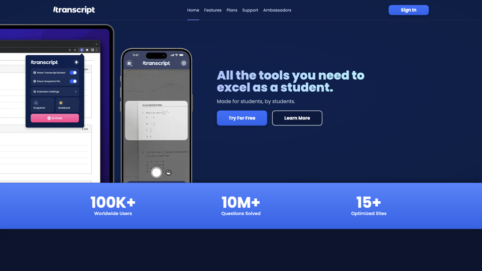 Transcript - Welcome to Your New Study Companion. site's screenshot