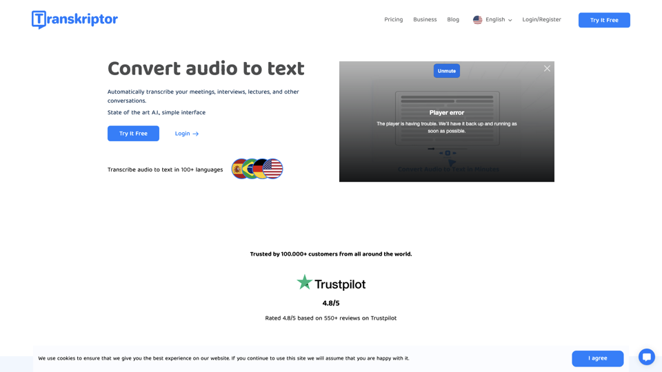 Transkriptor - Transcribe Audio to Text & AI Transcription site's screenshot