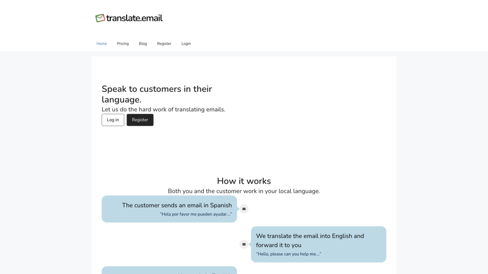 Effortless Email Translation | Translate Emails Instantly - translate.email site's screenshot