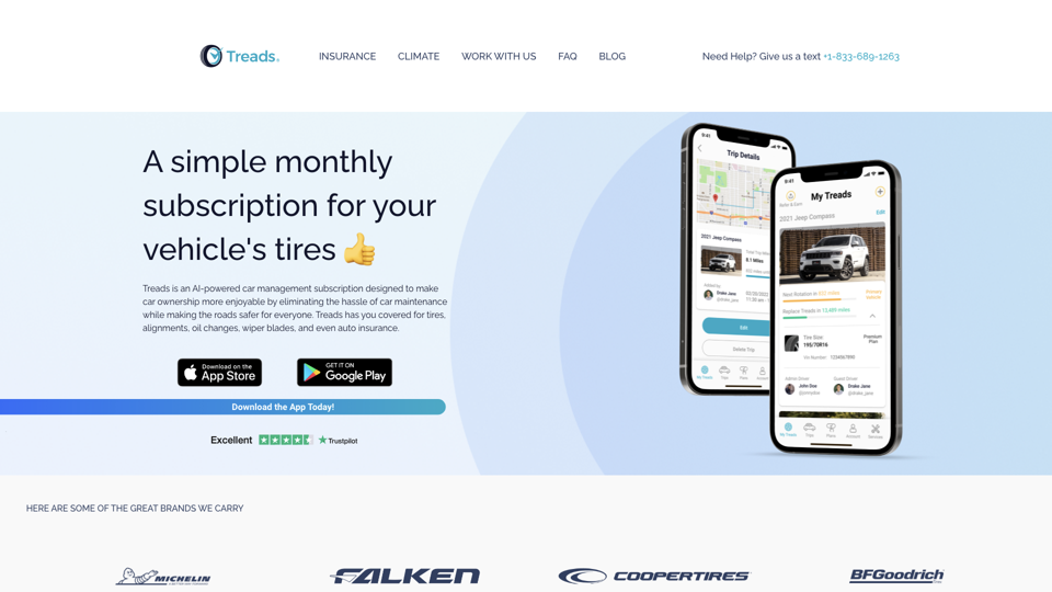 Treads Tire Subscription | Download The App Today site's screenshot