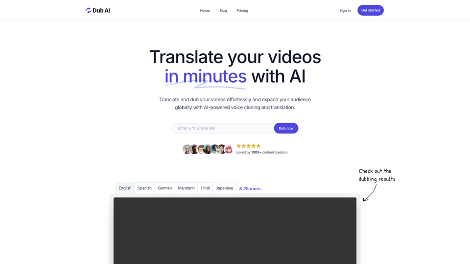 Dub AI - Localize your videos in minutes with AI site's screenshot