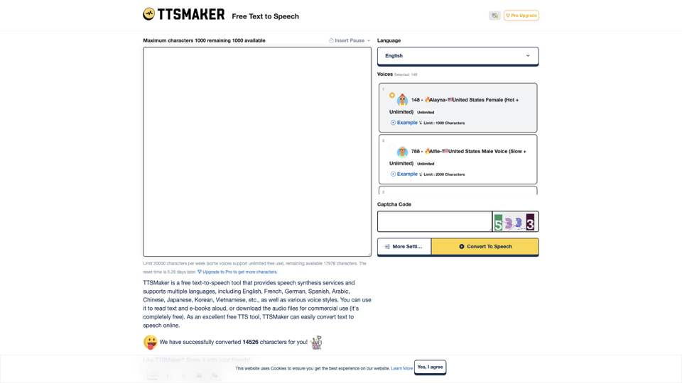 Free Text to Speech Online - TTSMaker site's screenshot