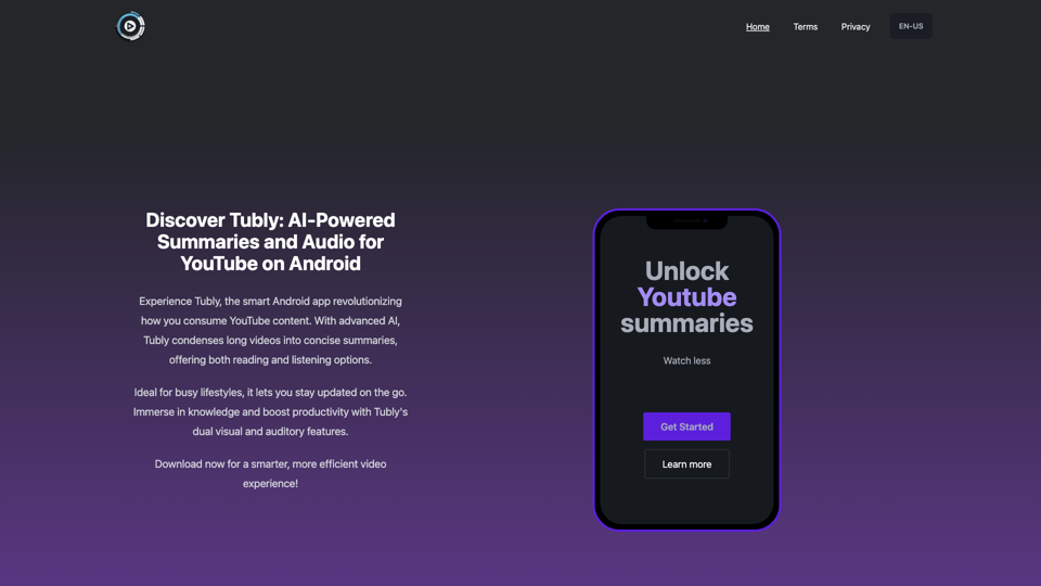 Tubly: Your Youtube Videos Summary Assistant site's screenshot