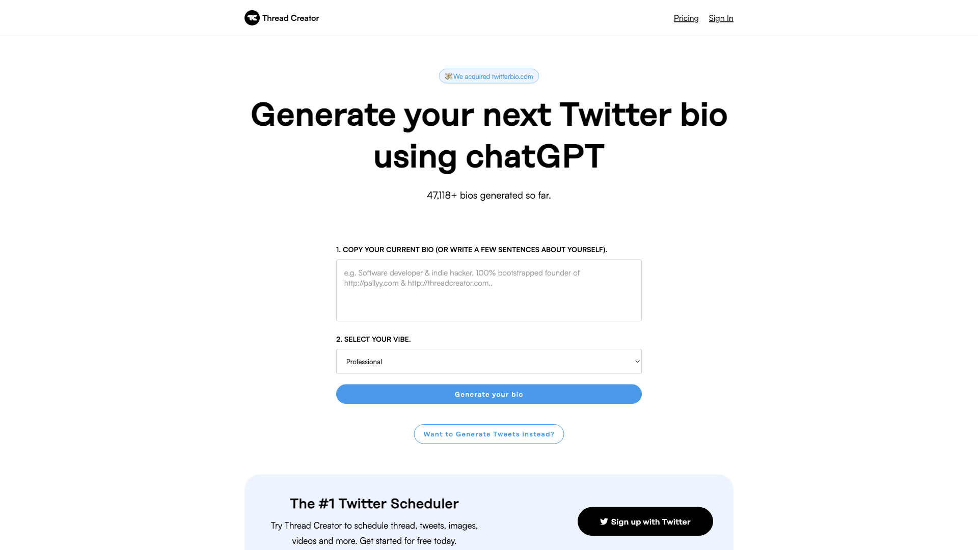 Generate your next Twitter bio using chatGPT Generate your next Twitter bio using chatGPT