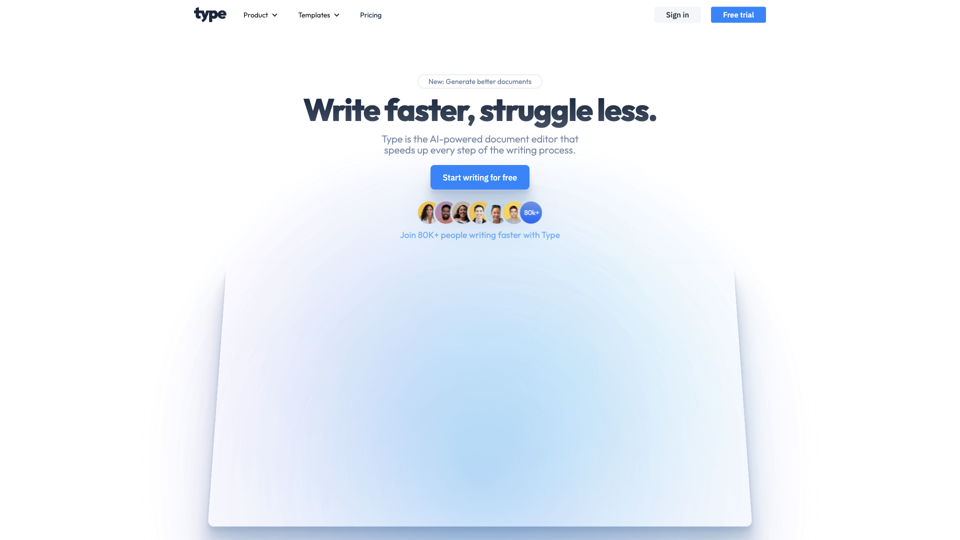 The AI-powered document generator and editor. site's screenshot