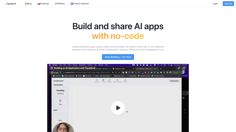 Typeblock - Build AI apps with no-code site's screenshot