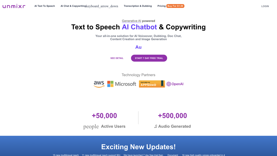 Free AI Text-to-Speech, Dubbing, Multi-model chatbot, AI Image Generator and Copywriting site's screenshot