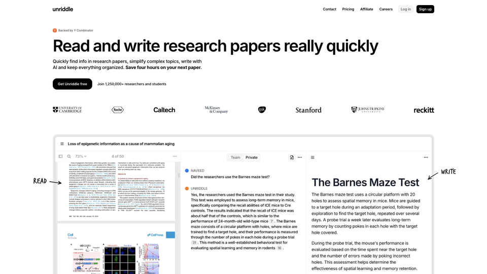 Unriddle | Faster research site's screenshot