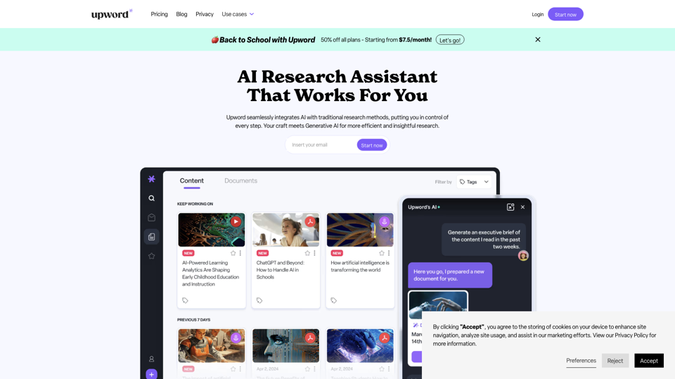Upword - Your AI Research Assistant for Smarter Knowledge Management site's screenshot