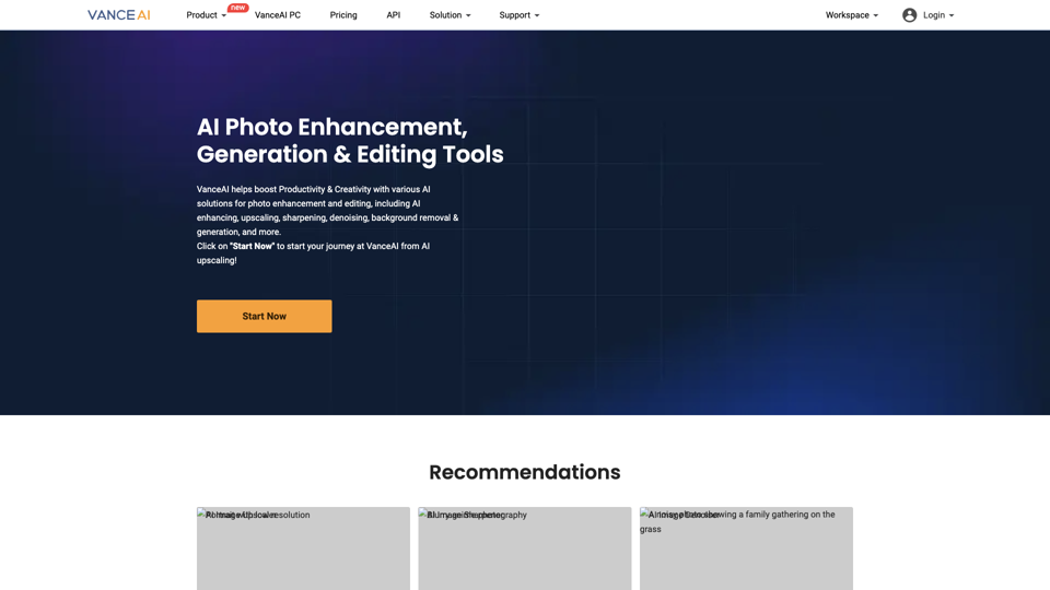 VanceAI | AI Photo Enhancement, Generation & Editing Tools Provider site's screenshot