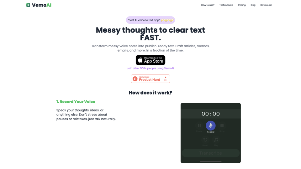 Vemo AI site's screenshot